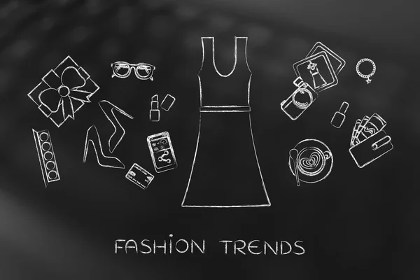 ファッションのショッピング: ドレス ・混合アクセサリー — ストック写真