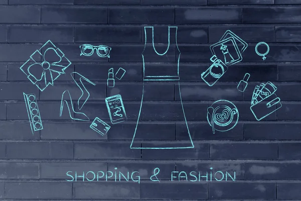Mode-Shopping: Kleid & gemischte Accessoires — Stockfoto