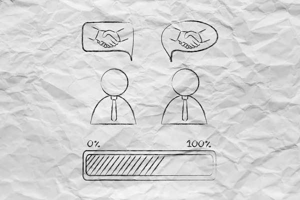 Negociações & ofertas: empresários com aperto de mão em quadrinhos bubb — Fotografia de Stock