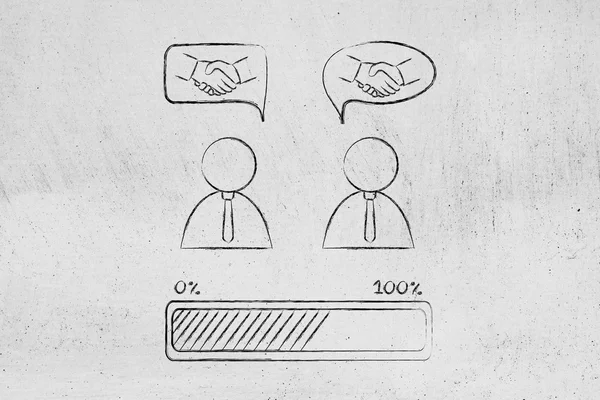 Negociaciones y ofertas: hombres de negocios con apretón de manos en el cómic bubb —  Fotos de Stock