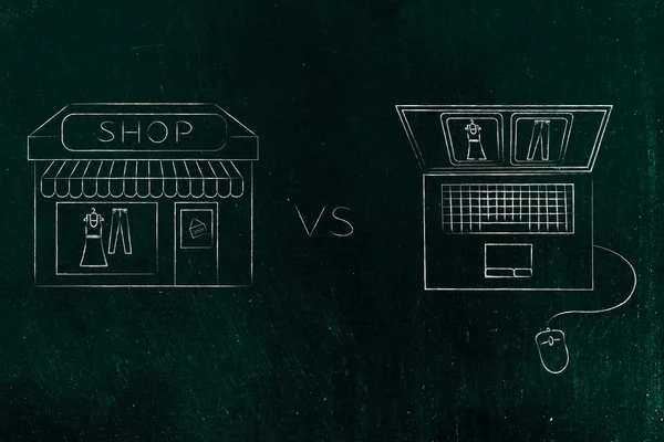 Lojas online vs loja física: comprar os mesmos itens — Fotografia de Stock