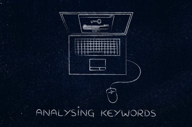 dizüstü bilgisayar ekranında, araçları öne anahtar kelimeler anahtar ile