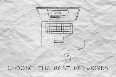 dizüstü bilgisayar ekranında, araçları öne anahtar kelimeler anahtar ile