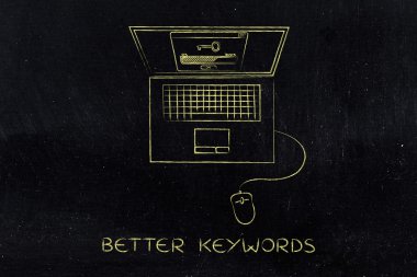 dizüstü bilgisayar ekranında, araçları öne anahtar kelimeler anahtar ile