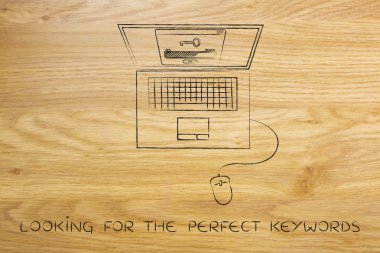 dizüstü bilgisayar ekranında, araçları öne anahtar kelimeler anahtar ile