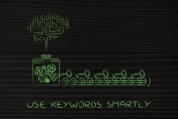 Electronic brain and machine creating keys, keywords suggesting — Stock Photo, Image