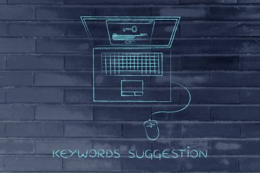 dizüstü bilgisayar ekranında, araçları öne anahtar kelimeler anahtar ile