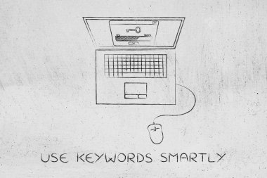 dizüstü bilgisayar ekranında, araçları öne anahtar kelimeler anahtar ile