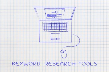dizüstü bilgisayar ekranında, araçları öne anahtar kelimeler anahtar ile