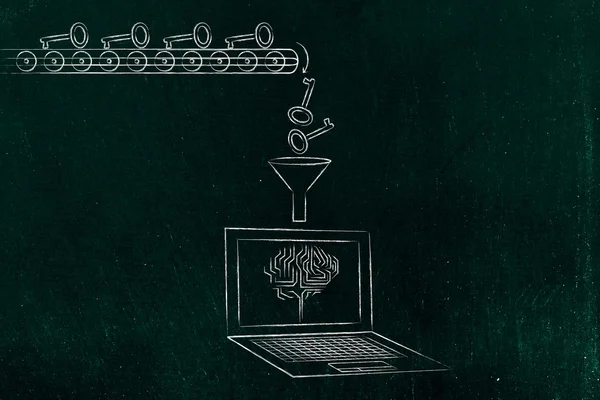 Cerveau électronique & usine de clés, mots clés suggérant des outils — Photo