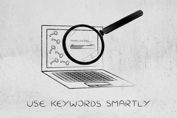 キーワード提案ツール、コンテンツのタグ ラップトップが進んでいます。 — ストック写真