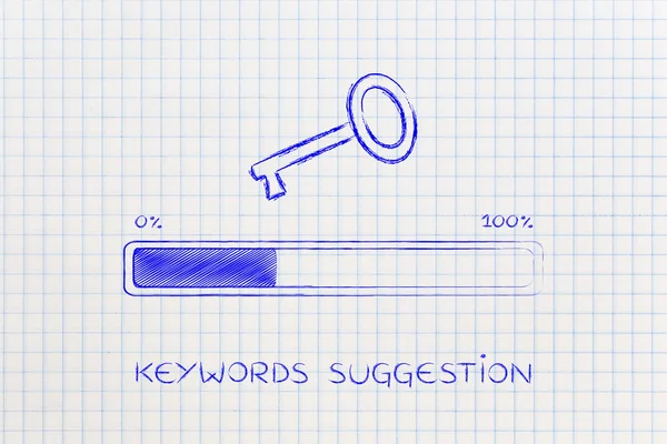 Key with progress bar, keywords suggesting tools — Stock Photo, Image