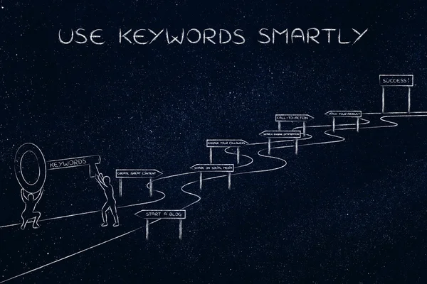 关键字，达到成功，复杂路径上的关键的男人 — 图库照片