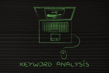 dizüstü bilgisayar ekranında, araçları öne anahtar kelimeler anahtar ile