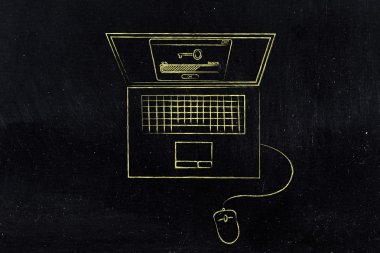 dizüstü bilgisayar ekranında, araçları öne anahtar kelimeler anahtar ile