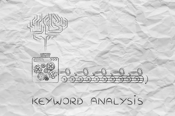 Elektronisk hjärna och maskin att skapa nycklar, sökord som tyder på — Stockfoto