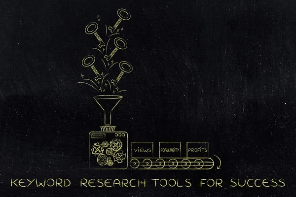 Palavras-chave para lucros: máquina transformando chaves em visualizações e popula — Fotografia de Stock