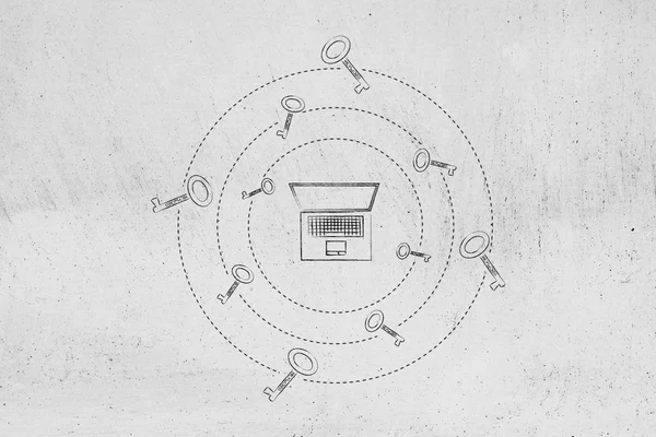 Mots-clés pour générer plus de vues : ordinateur portable avec touches tournant autour — Photo