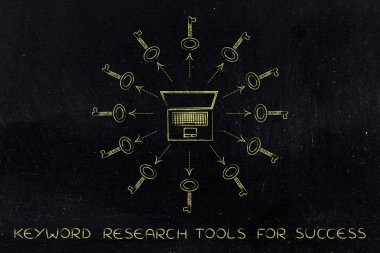 daha fazla görünüm oluşturmak için anahtar kelimeler: anahtarlar tarafından çevrili dizüstü