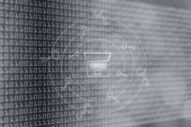 Anahtarlar, güvenli parolalar iplik tarafından çevrili dizüstü