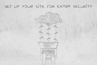 devre bulut ve anahtarlar, güvenli parolalar ve bulut sto ile dizüstü bilgisayar