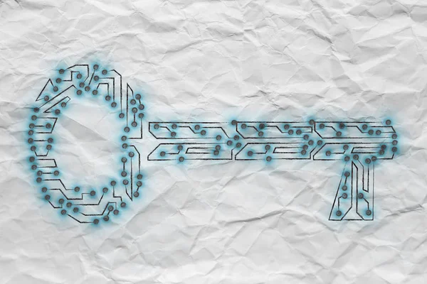 Kunci yang terbuat dari sirkuit microchip elektronik, kata kunci atau sandi — Stok Foto