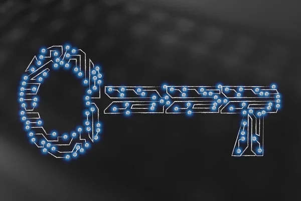 Nyckeln består av elektroniskt mikrochip krets, nyckelord eller lösenord — Stockfoto