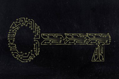 Elektronik mikroçip devre, anahtar kelimeler veya parola anahtar yapılmış 