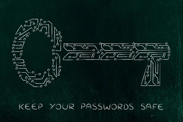 Llave hecha del circuito electrónico del microchip, contraseñas y seguridad — Foto de Stock