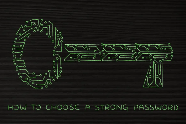 key made of electronic microchip circuit, passwords and security