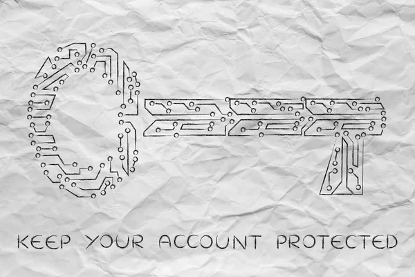 Llave hecha del circuito electrónico del microchip, contraseñas y seguridad —  Fotos de Stock