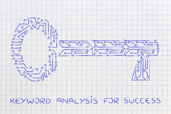 Key made of electronic microchip circuit,  keywords for web cont — Stock Photo, Image