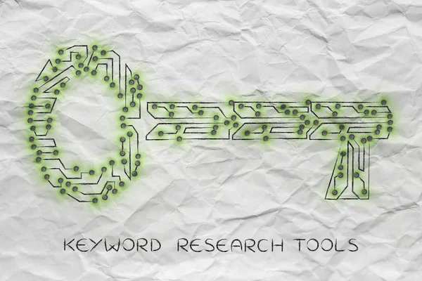 Nyckel av elektroniskt mikrochip krets, nyckelorden för framgång — Stockfoto