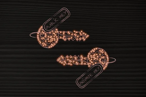Ιδιωτικό & δημόσια κλειδιά από κυκλώματα με LED, κρυπτογράφηση con — Φωτογραφία Αρχείου