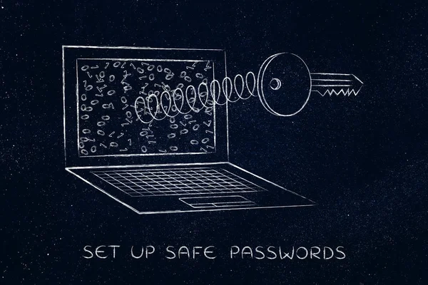 Bahar laptop perde, parolalar ve güvenlik dışında anahtar — Stok fotoğraf