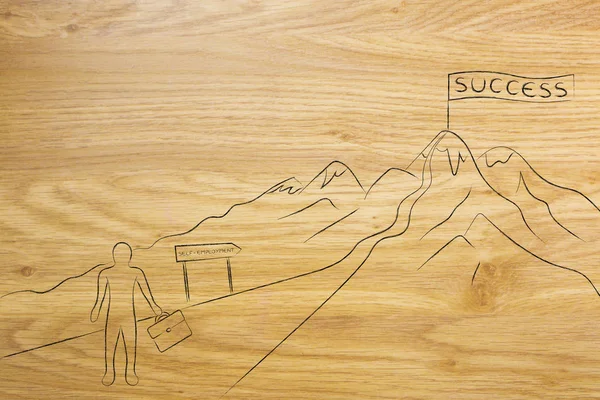 ビジネスマンの自己雇用パス成功へハイキング — ストック写真