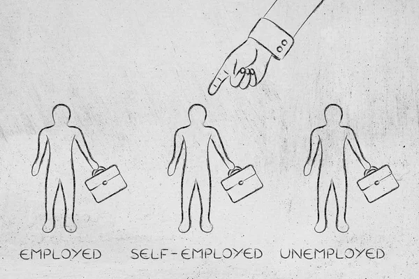 finger pointing at self-employed men among employed & unemployed