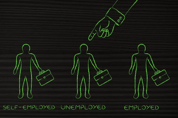 Dito che indica gli uomini disoccupati tra i lavoratori autonomi e dipendenti — Foto Stock