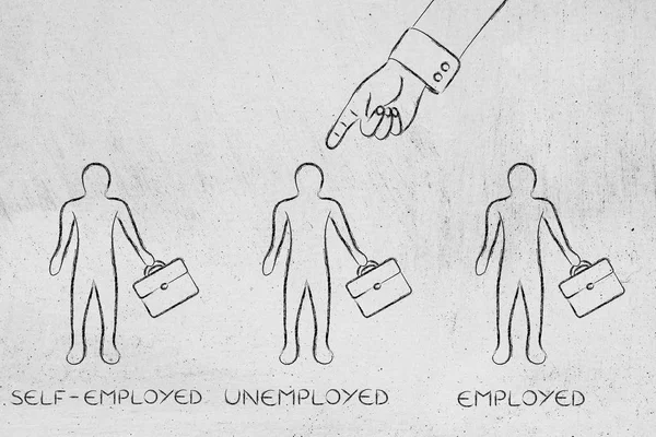 Vinger wijzend op werkloze mannen onder zelfstandigen & werknemer — Stockfoto