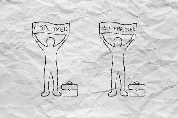 Types de travail, salariés ou indépendants avec bannières — Photo