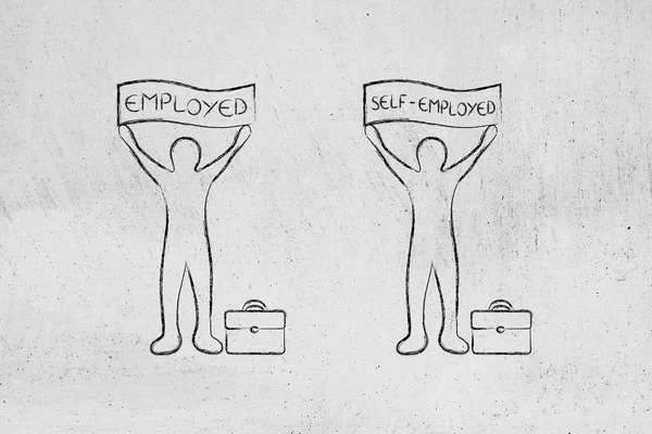 Types de travail, salariés ou indépendants avec bannières — Photo