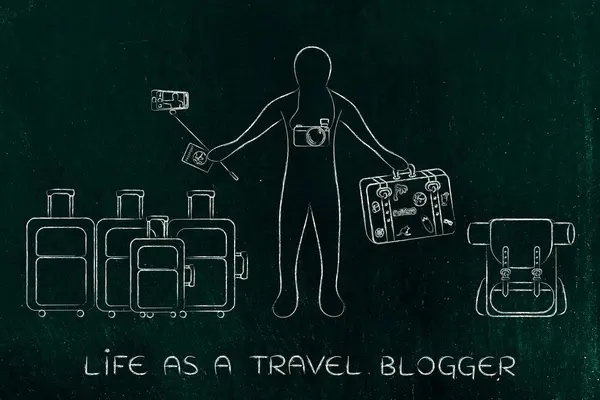 Turist veya seyahat blogger ile Bagaj ve dişli — Stok fotoğraf