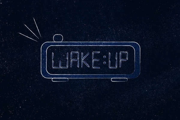 Alarme digital com palavra Wake-up em vez de tempo — Fotografia de Stock
