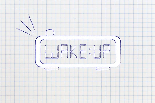Digitální budík s slovo Wake-up místo času — Stock fotografie