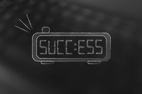 Alarm cyfrowy z słowo sukces zamiast czasu — Zdjęcie stockowe