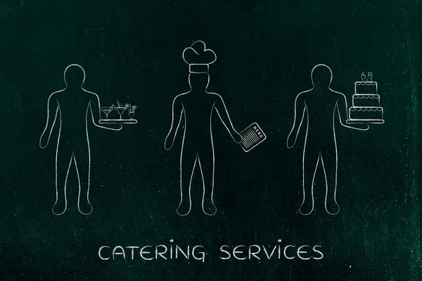 waiter, cook and pastry chef, concept of jobs in the food indust