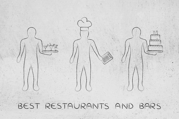 服务员、 厨师、 糕点厨师，乔布斯在食品工业中的概念 — 图库照片