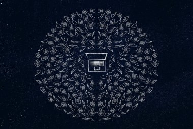 belgeleri iplik akmaz tarafından çevrili dizüstü