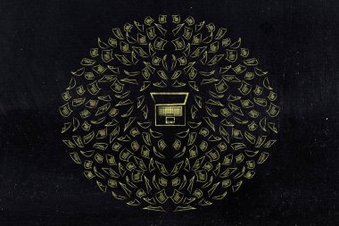 belgeleri iplik akmaz tarafından çevrili dizüstü