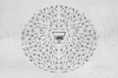 belgeleri iplik akmaz tarafından çevrili dizüstü